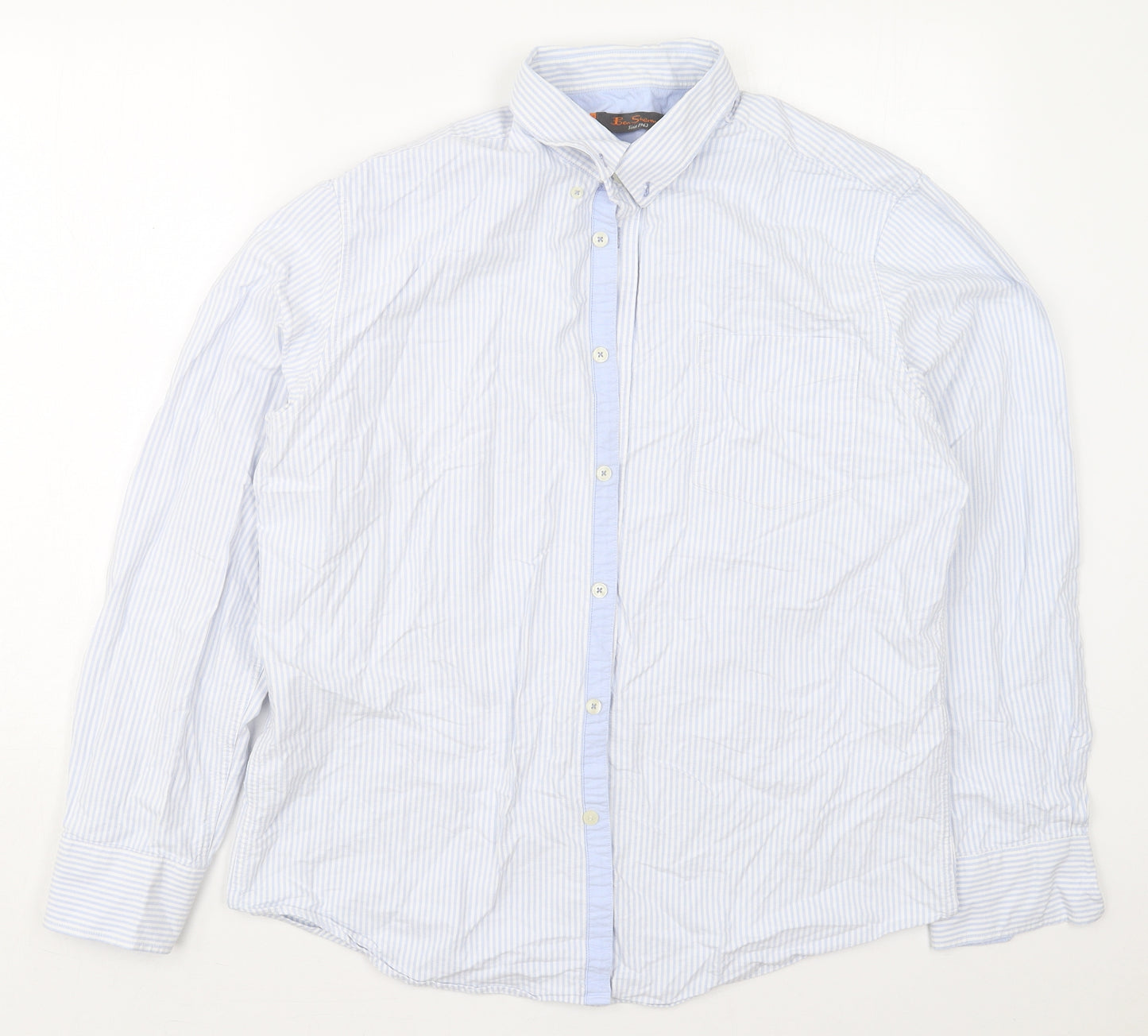 Ben Sherman Mens Blue Striped Cotton  Button-Up Size 2XL Collared Button