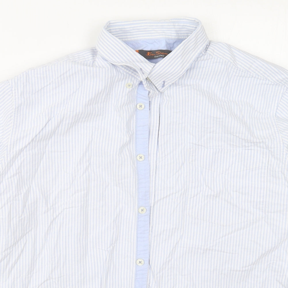 Ben Sherman Mens Blue Striped Cotton  Button-Up Size 2XL Collared Button