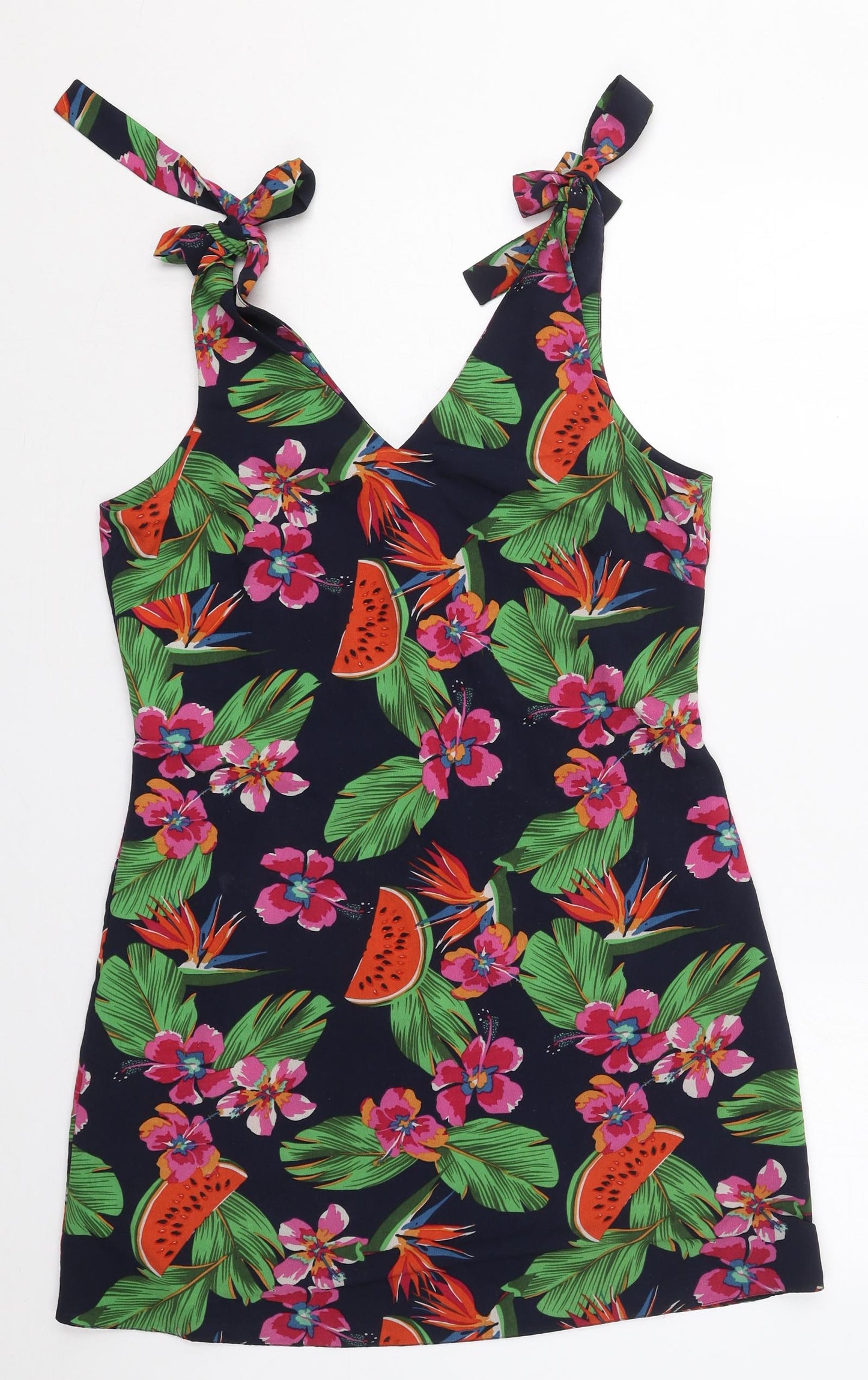Papaya Womens Blue Floral Polyester Mini  Size 12  V-Neck Pullover - Fruit Prints
