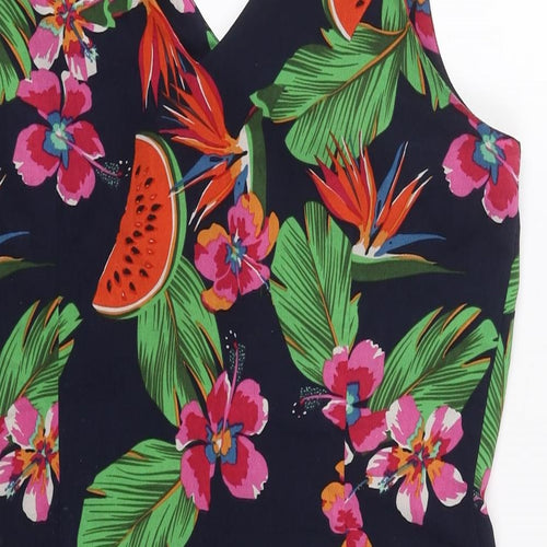 Papaya Womens Blue Floral Polyester Mini  Size 12  V-Neck Pullover - Fruit Prints