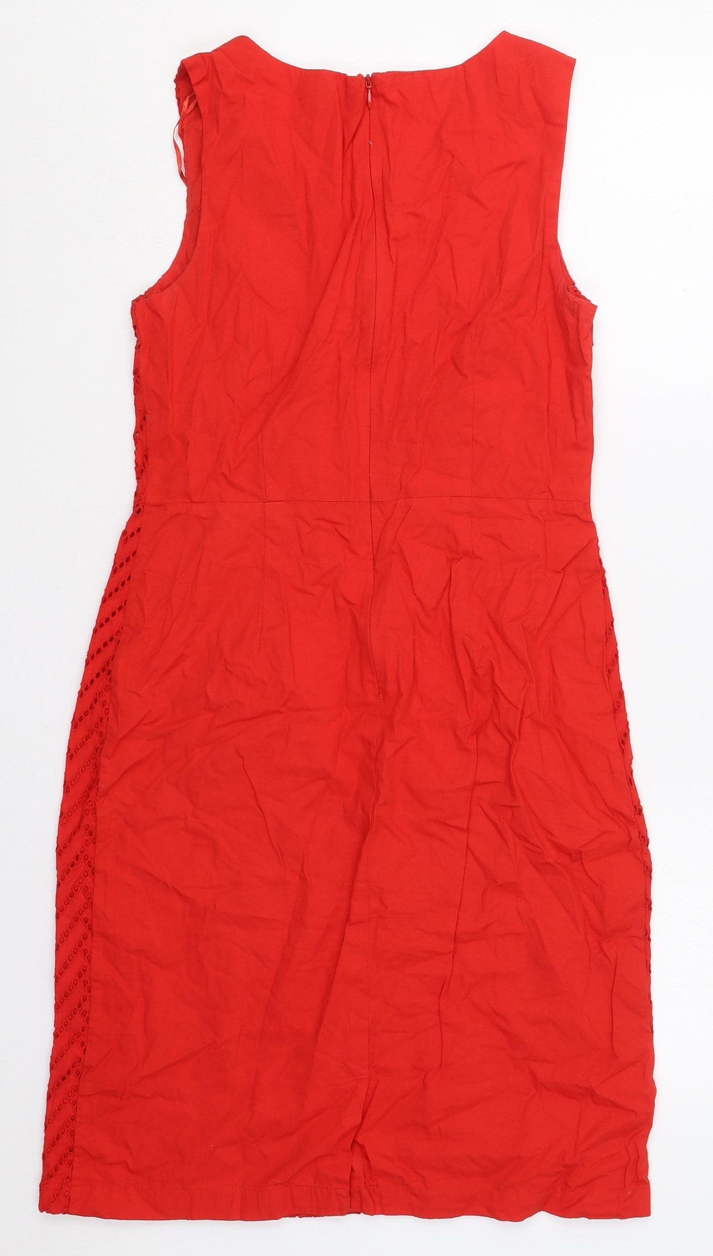 Matalan Womens Red Geometric Cotton Pencil Dress  Size 10  V-Neck Zip