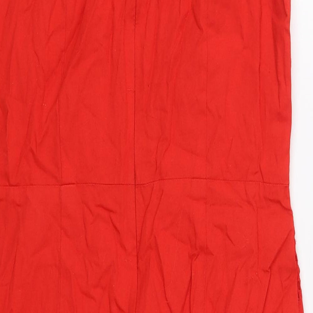 Matalan Womens Red Geometric Cotton Pencil Dress  Size 10  V-Neck Zip