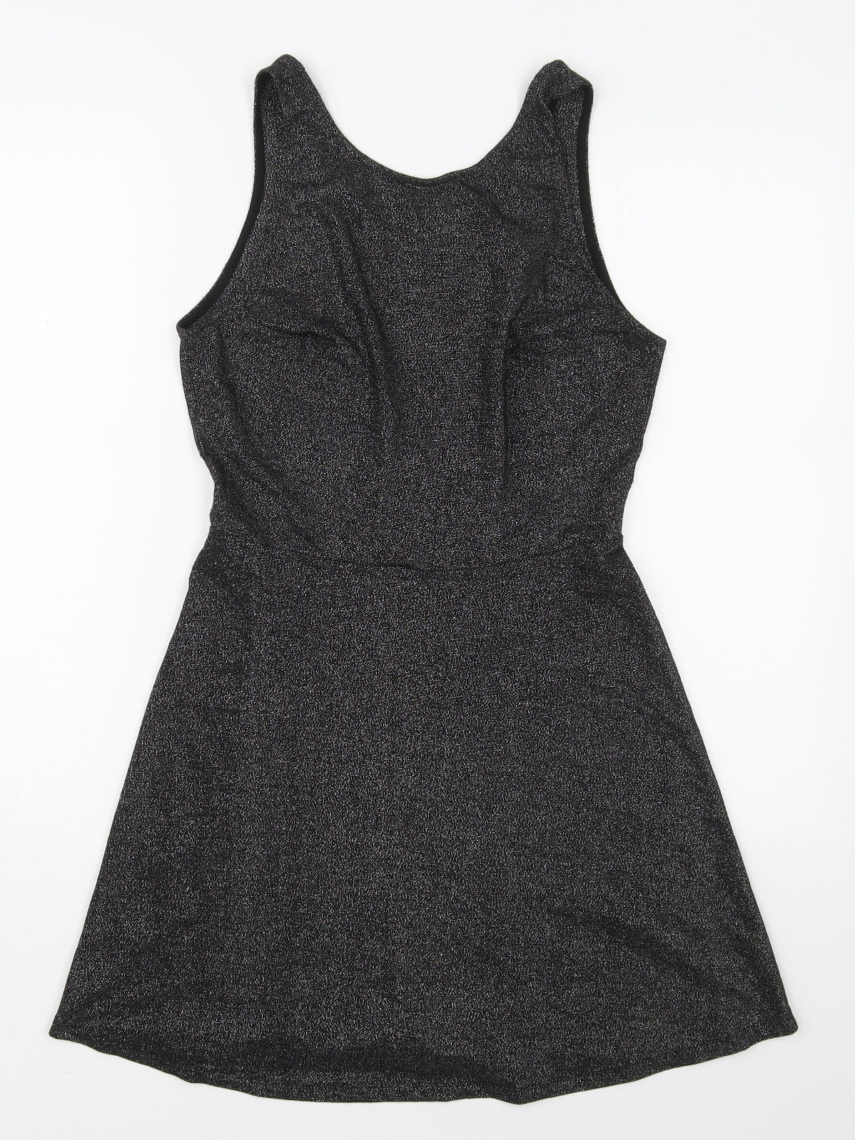 H&M Womens Black  Viscose Skater Dress  Size 12  Scoop Neck Pullover
