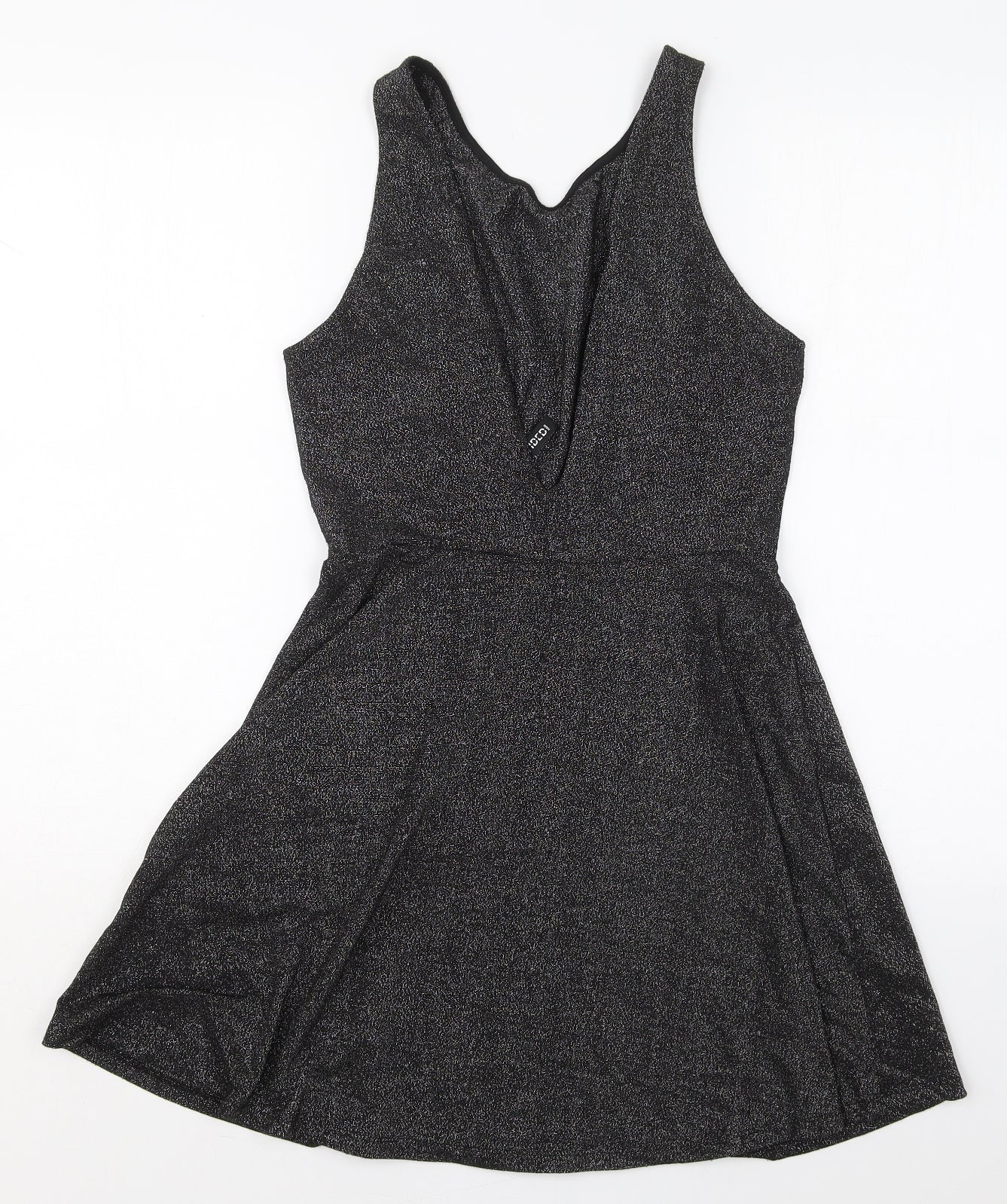 H&M Womens Black  Viscose Skater Dress  Size 12  Scoop Neck Pullover