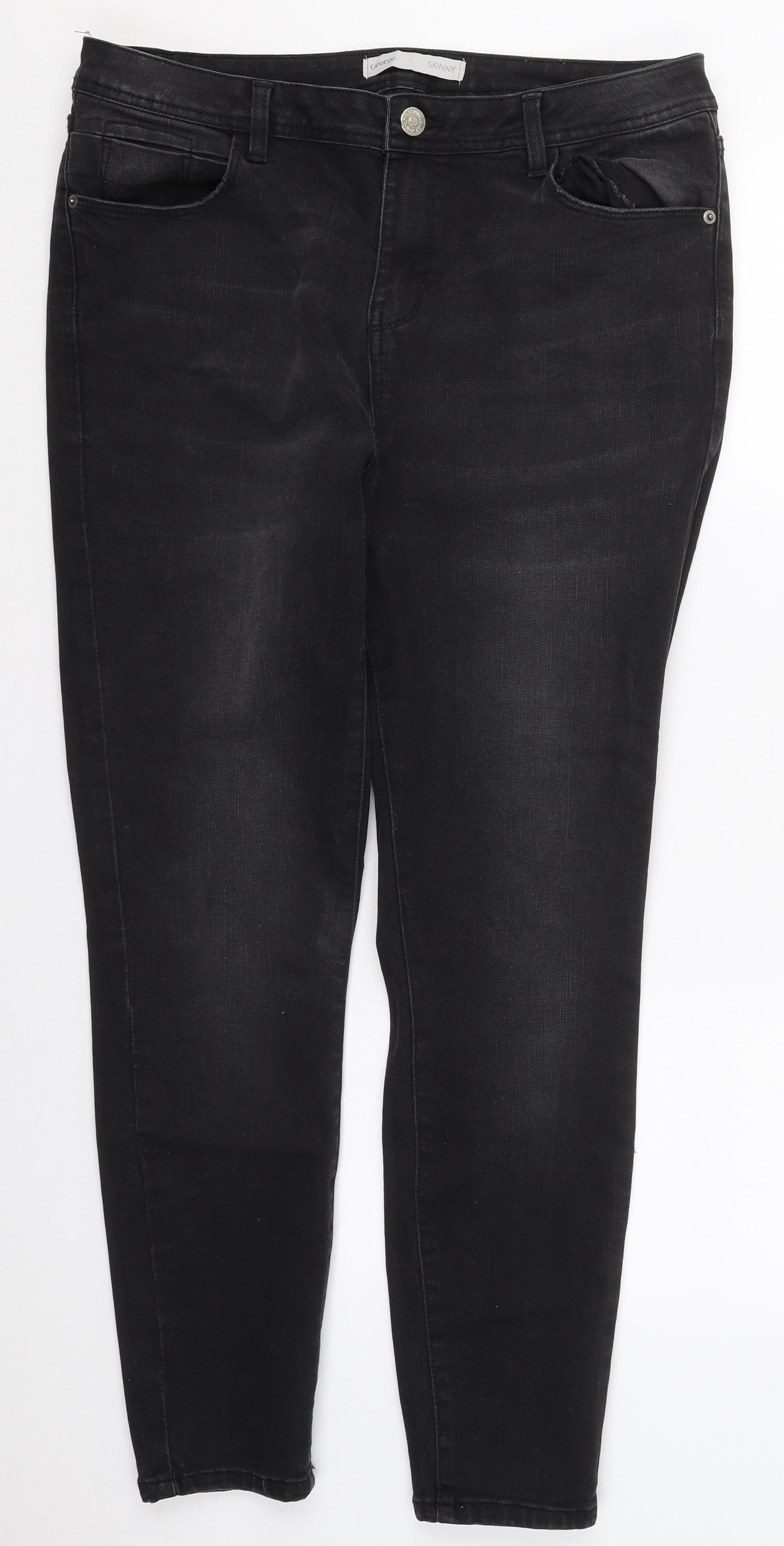 George Womens Black  Cotton Skinny Jeans Size 18 L28 in Regular Button