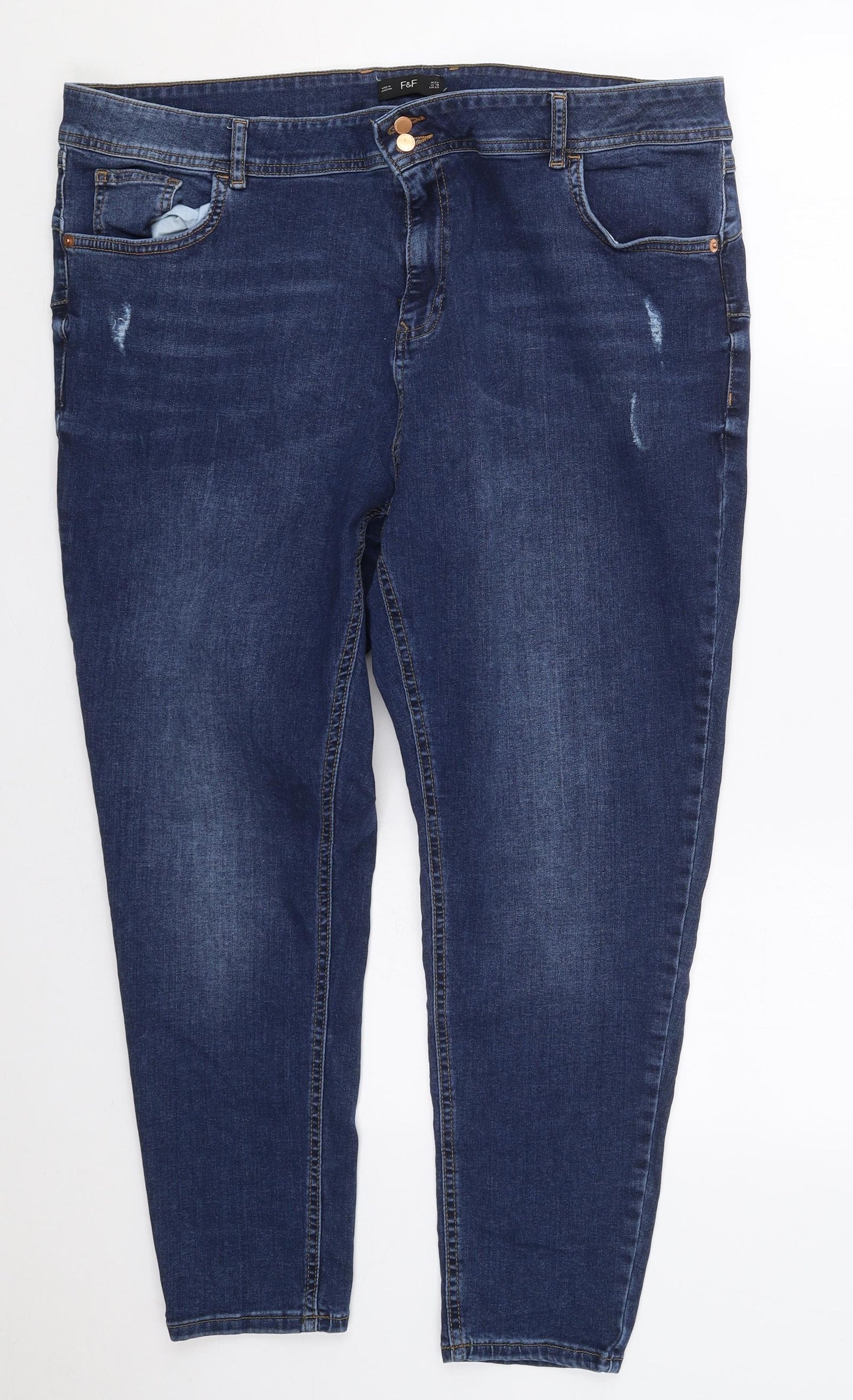F&F Womens Blue  Cotton Skinny Jeans Size 22 L26 in Regular Button