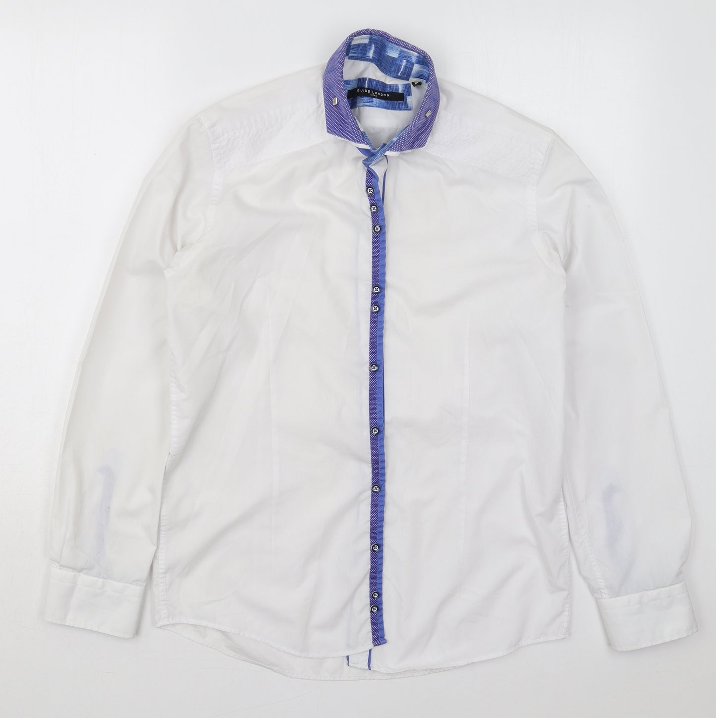 Guide London Mens White  Polyester  Dress Shirt Size M Collared Button