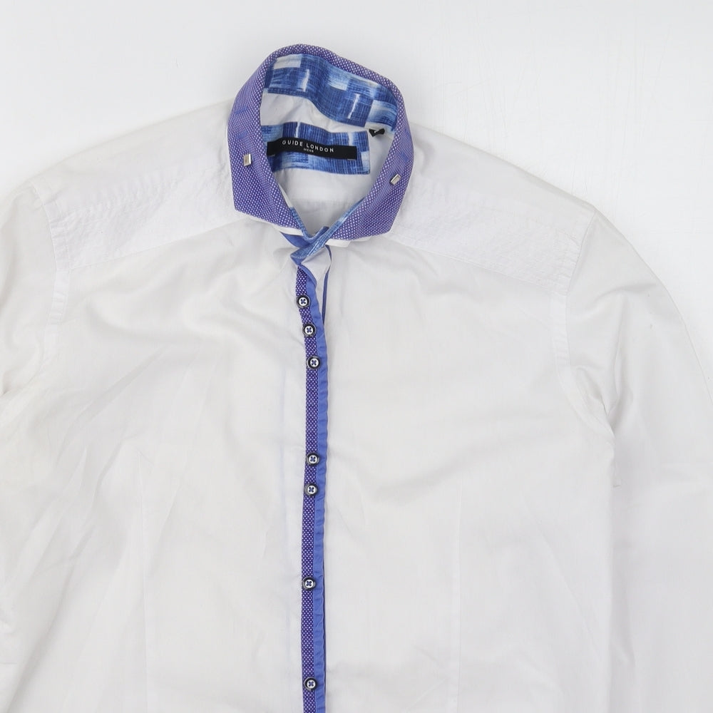 Guide London Mens White  Polyester  Dress Shirt Size M Collared Button
