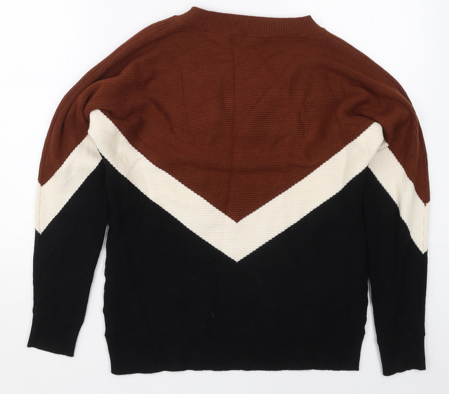 F&F Womens Brown V-Neck  Viscose Pullover Jumper Size S   - Chevron