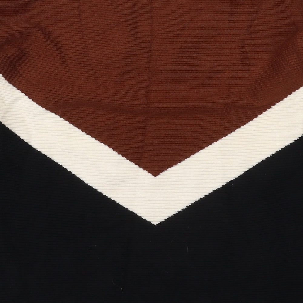 F&F Womens Brown V-Neck  Viscose Pullover Jumper Size S   - Chevron