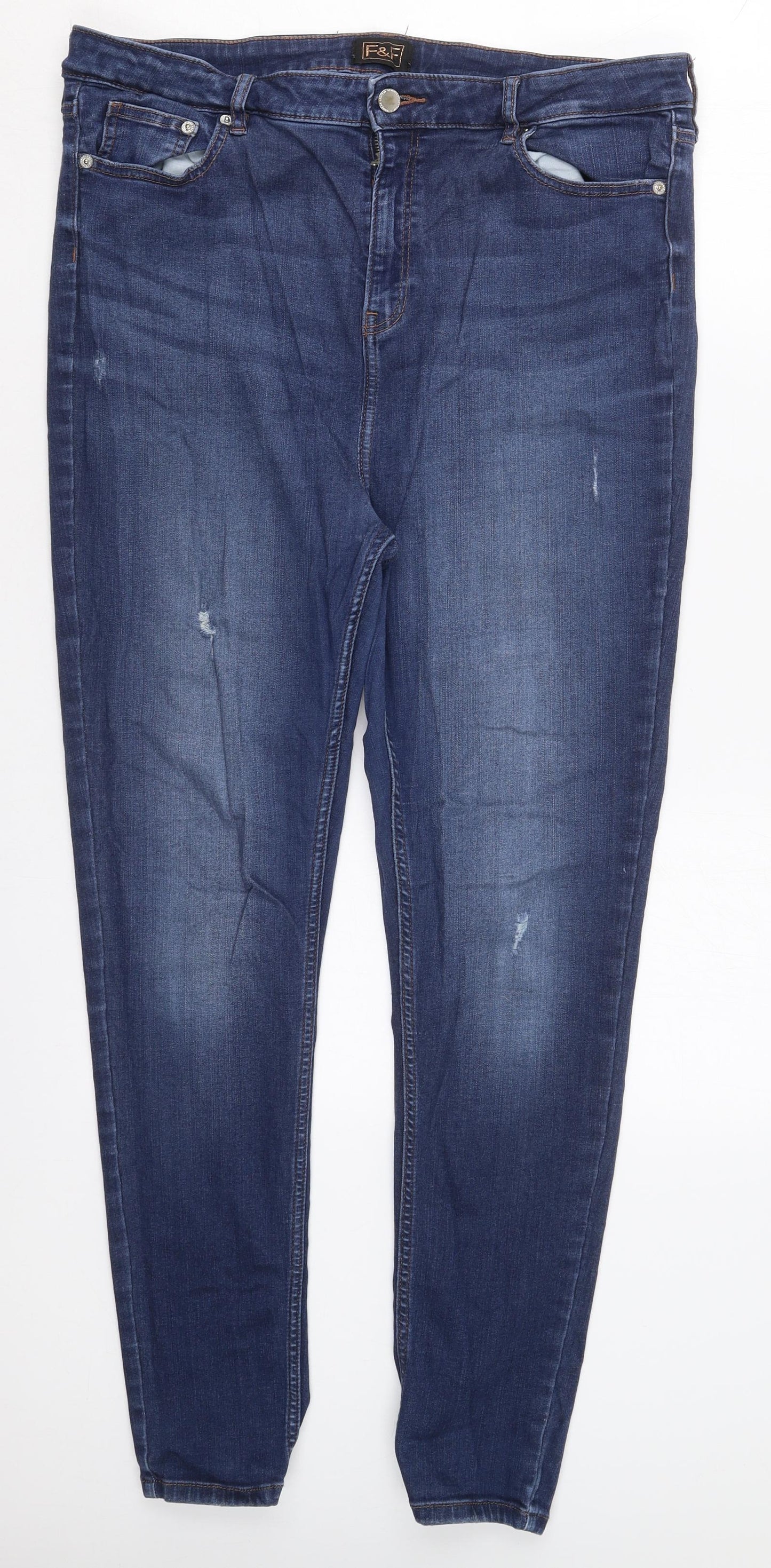 F&F Womens Blue  Cotton Skinny Jeans Size 18 L28 in Regular Button