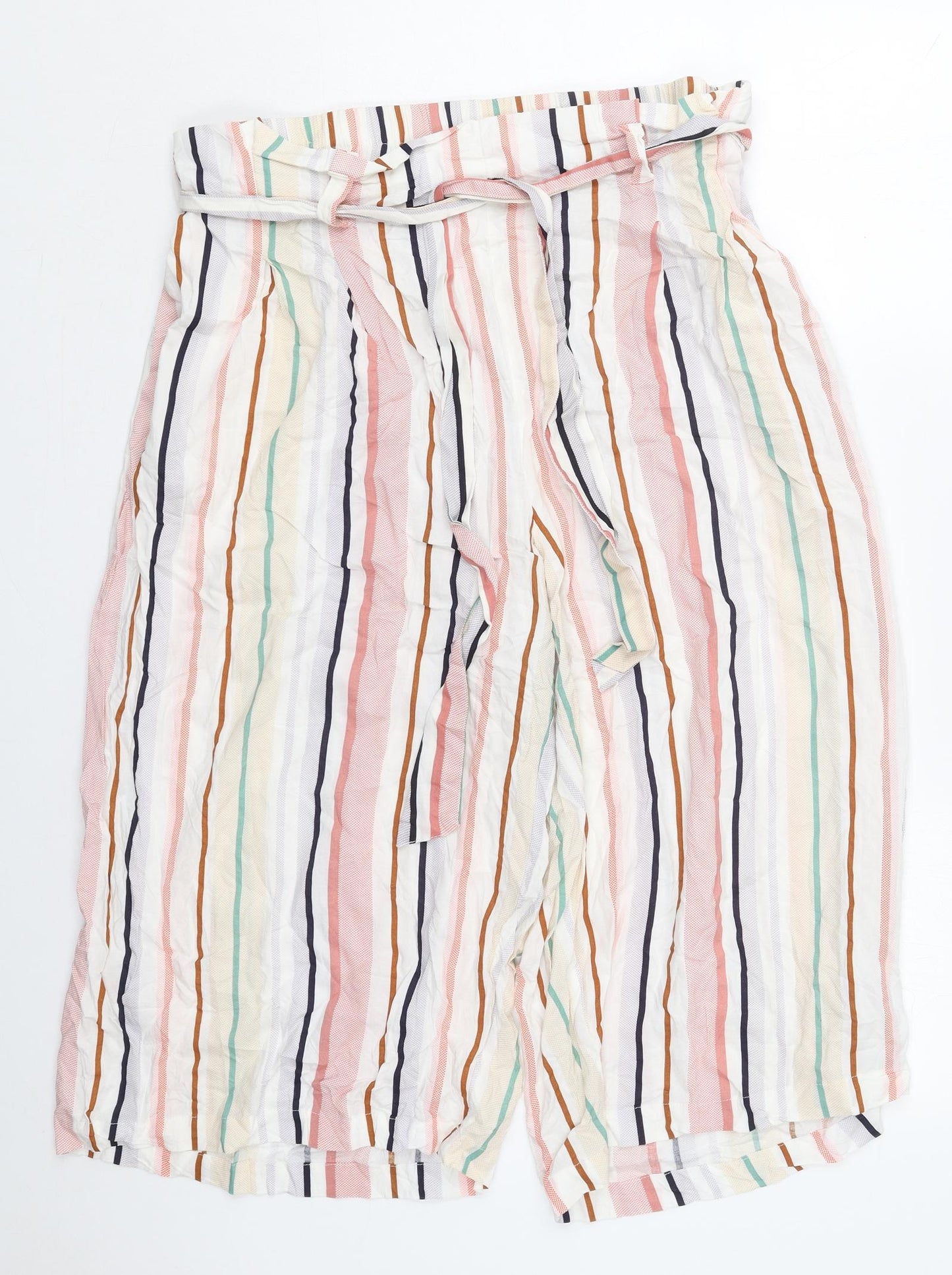 Primark Womens Pink Striped Viscose Cropped Trousers Size 18  Regular