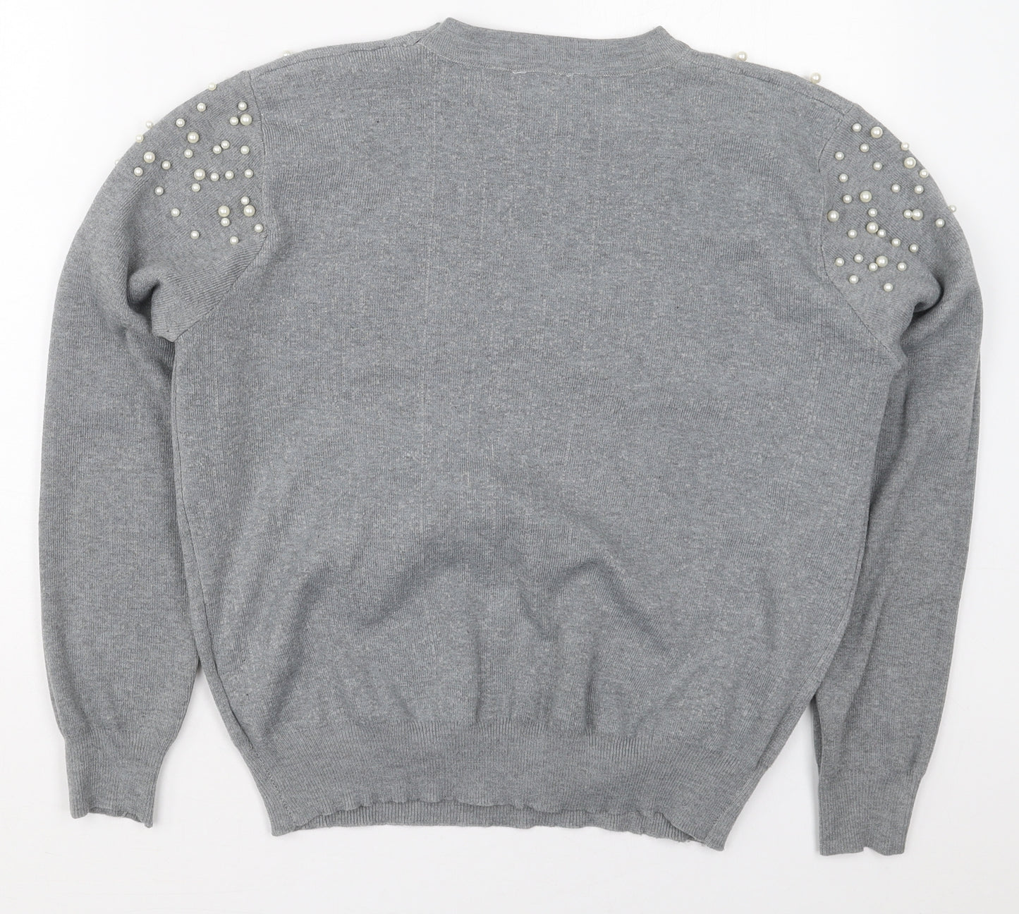 Quiz Womens Grey Crew Neck  Cotton Pullover Jumper Size M