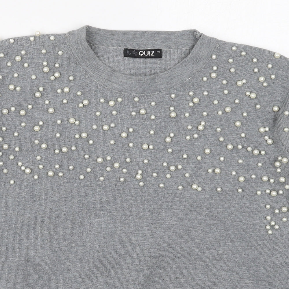 Quiz Womens Grey Crew Neck  Cotton Pullover Jumper Size M