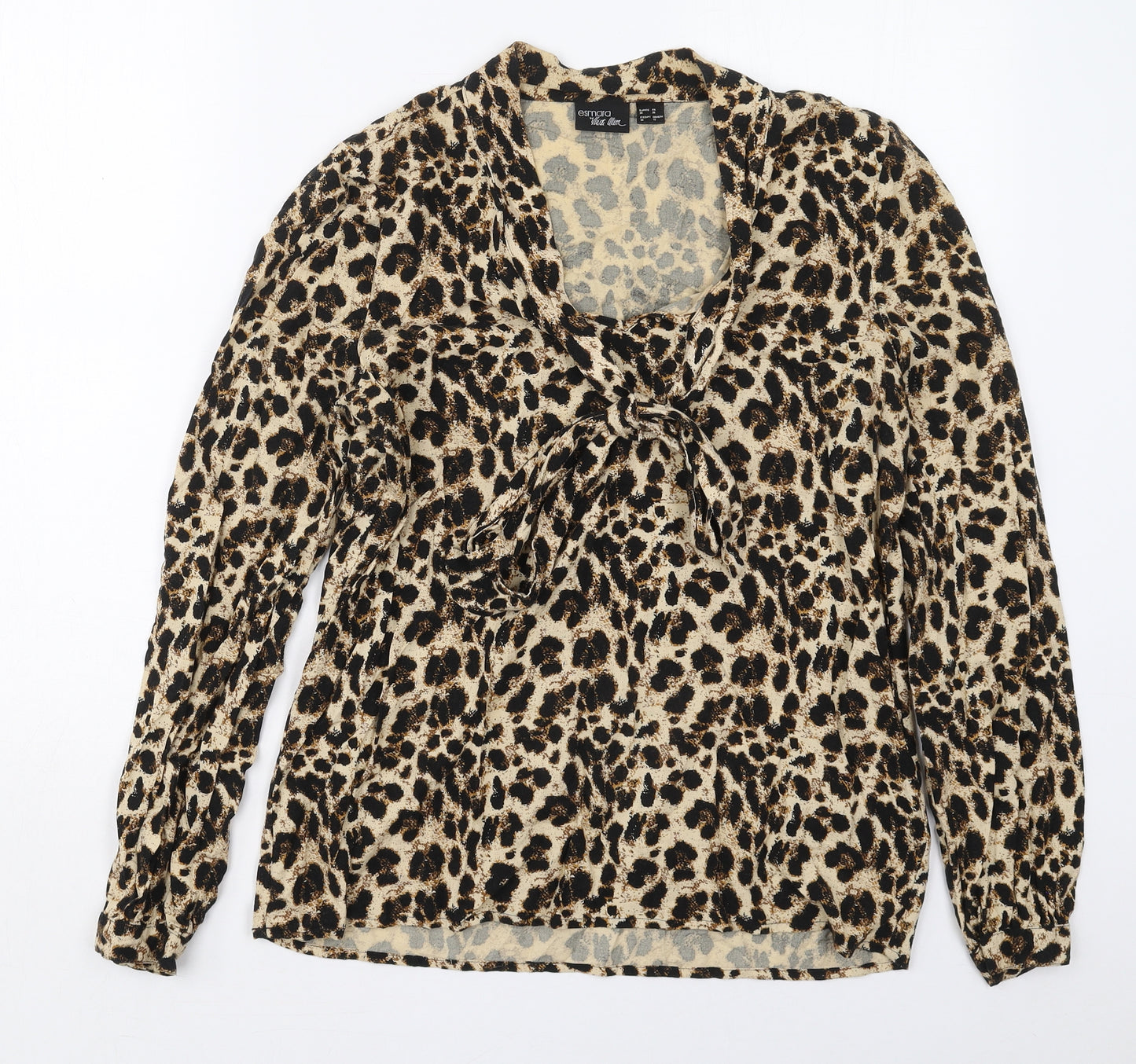ESMARA Womens Brown Animal Print Viscose Basic Blouse Size 10 Scoop Neck