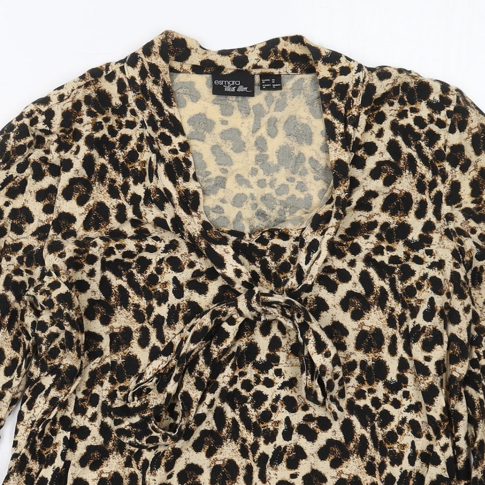 ESMARA Womens Brown Animal Print Viscose Basic Blouse Size 10 Scoop Neck