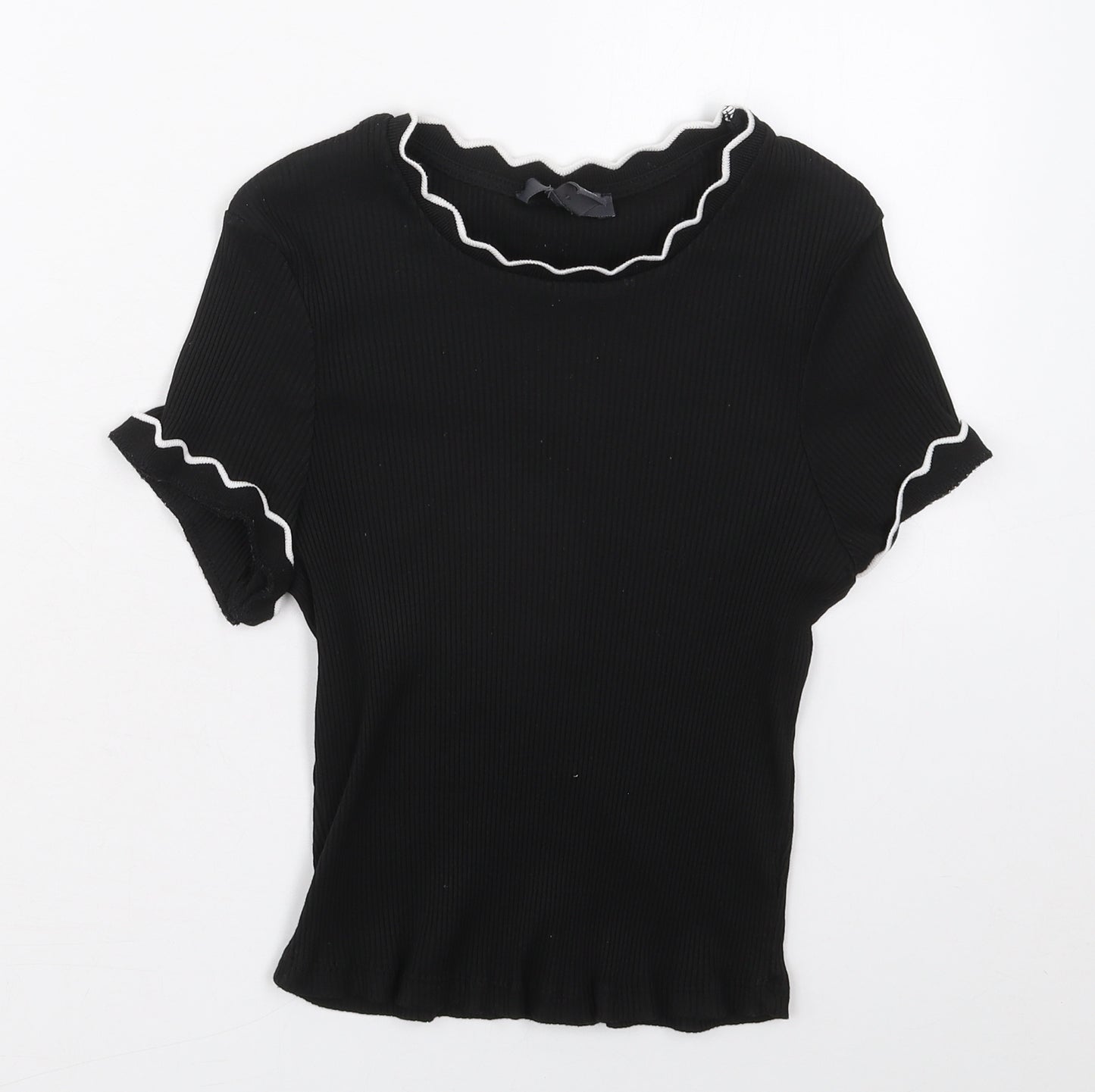 Primark Womens Black  Cotton Cropped T-Shirt Size 10 Crew Neck