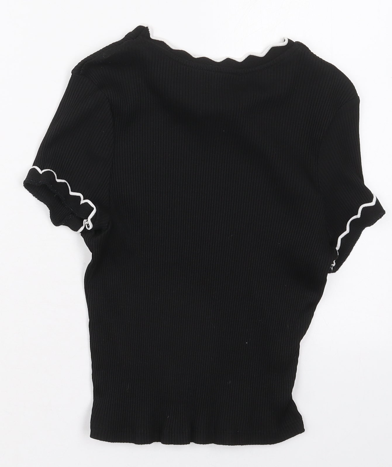 Primark Womens Black  Cotton Cropped T-Shirt Size 10 Crew Neck