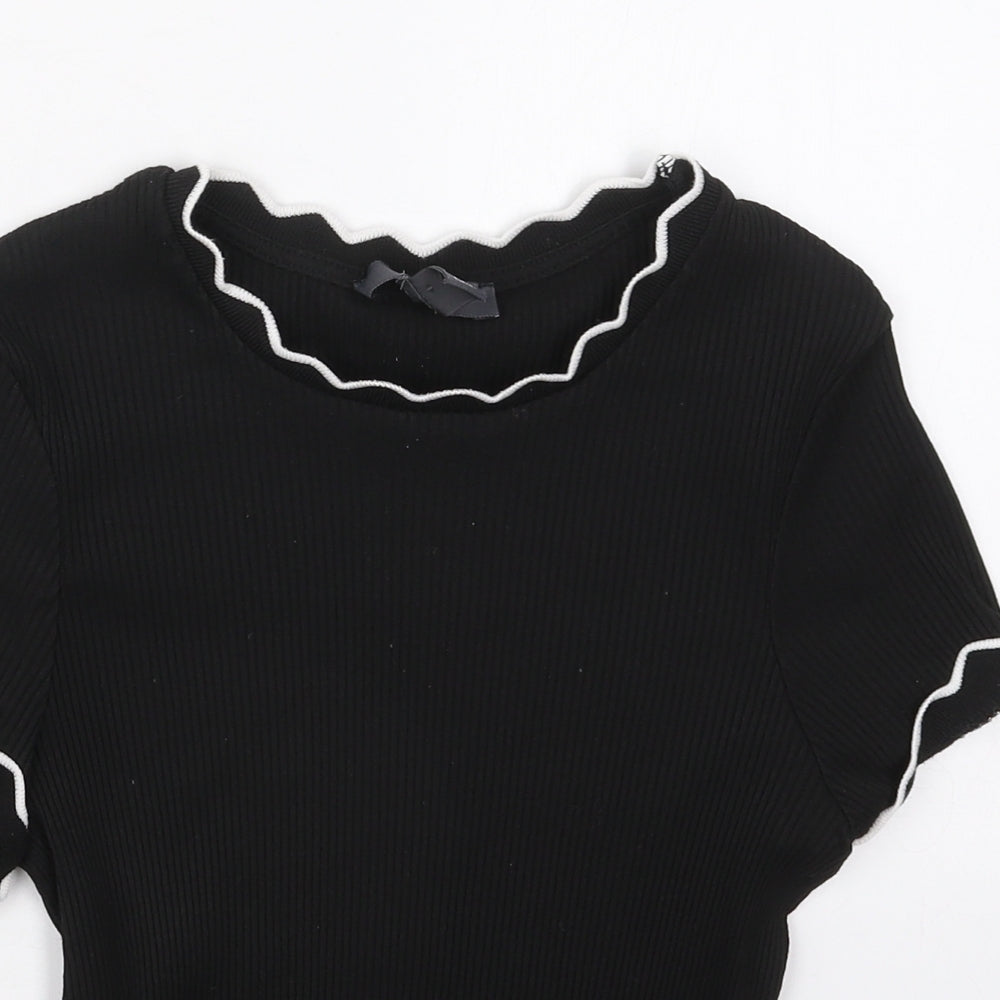 Primark Womens Black  Cotton Cropped T-Shirt Size 10 Crew Neck