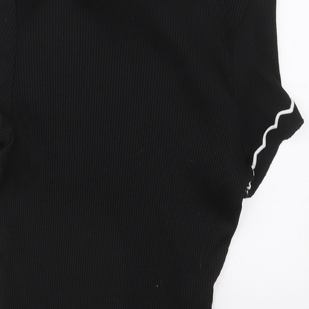 Primark Womens Black  Cotton Cropped T-Shirt Size 10 Crew Neck