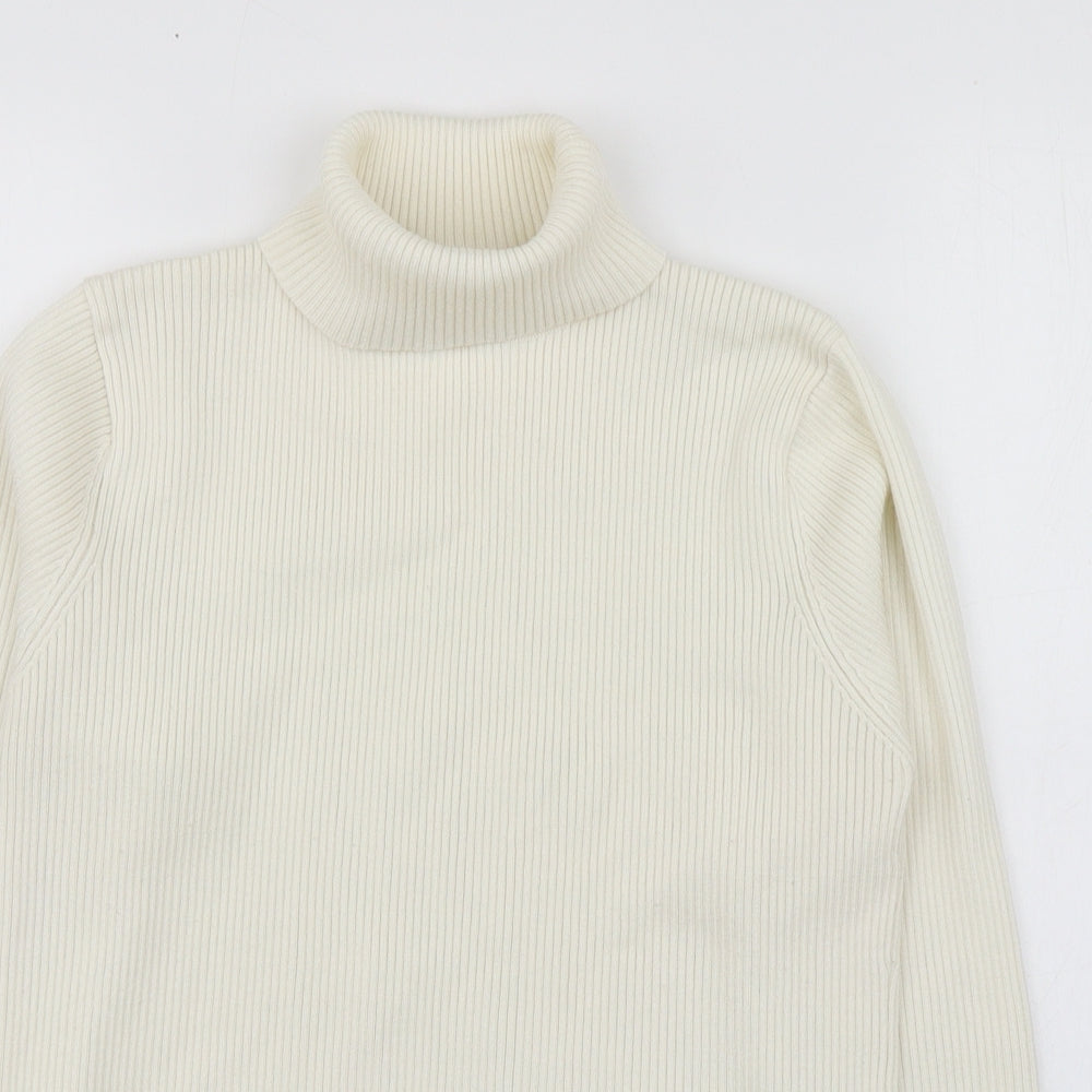 M&Co Womens White  Acrylic Basic T-Shirt Size XL Roll Neck