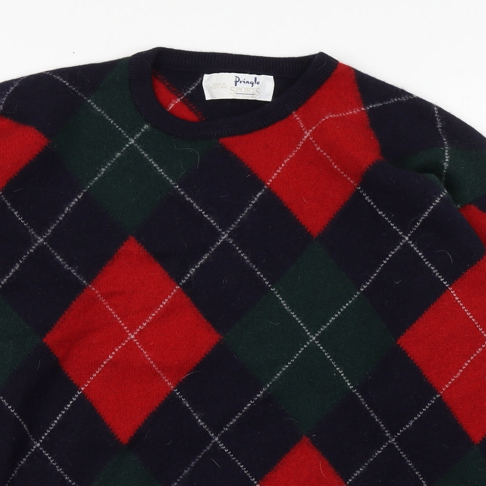 Pringle Mens Multicoloured Round Neck Argyle/Diamond Wool Pullover Jumper Size L