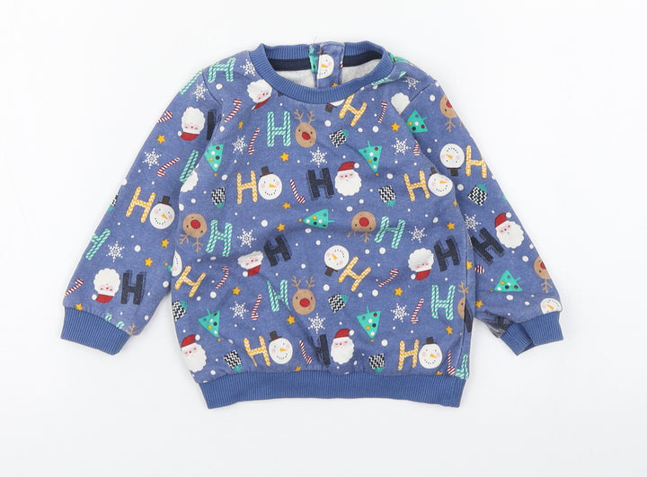 Matalan Boys Multicoloured Geometric Polyester Pullover Jumper Size 6-9 Months  Button - Christmas
