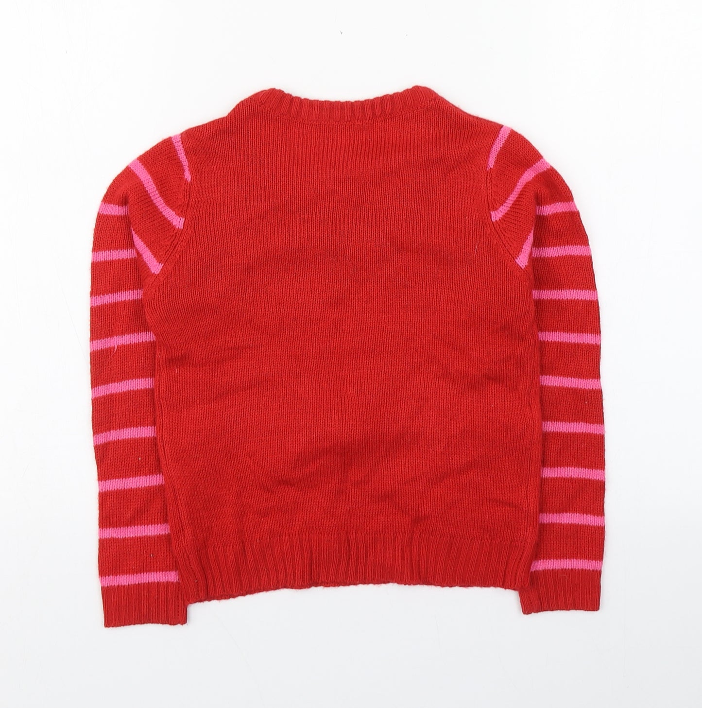 Girl's Girls Red Round Neck Striped Acrylic Pullover Jumper Size 7-8 Years  Pullover - Christmas