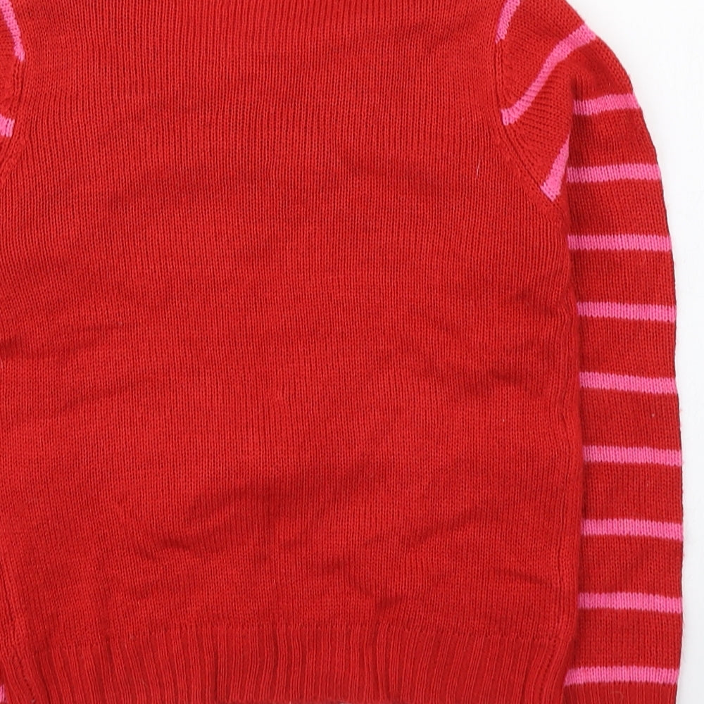 Girl's Girls Red Round Neck Striped Acrylic Pullover Jumper Size 7-8 Years  Pullover - Christmas