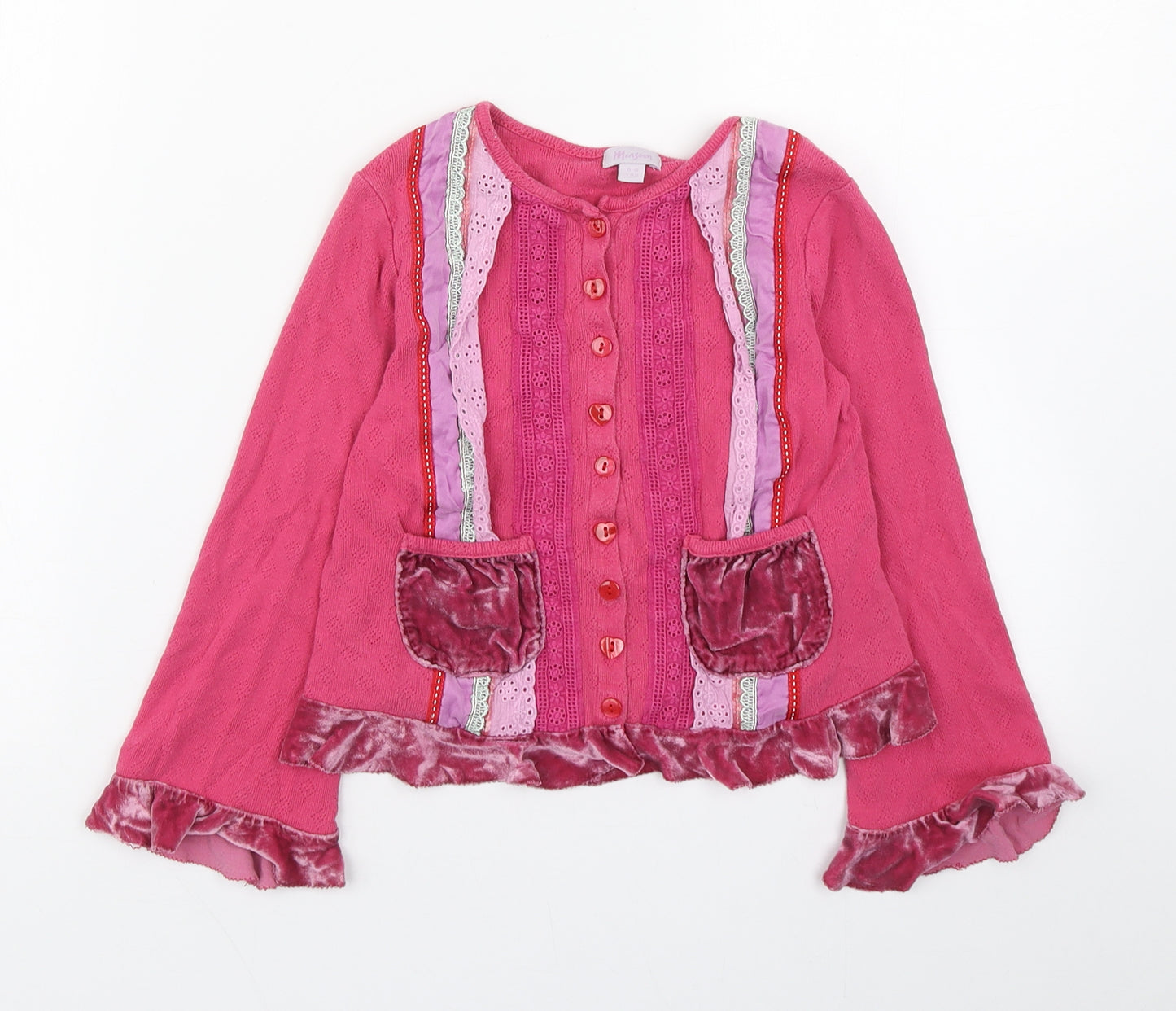 Monsoon Girls Pink Round Neck  100% Cotton Cardigan Jumper Size 6-7 Years  Button
