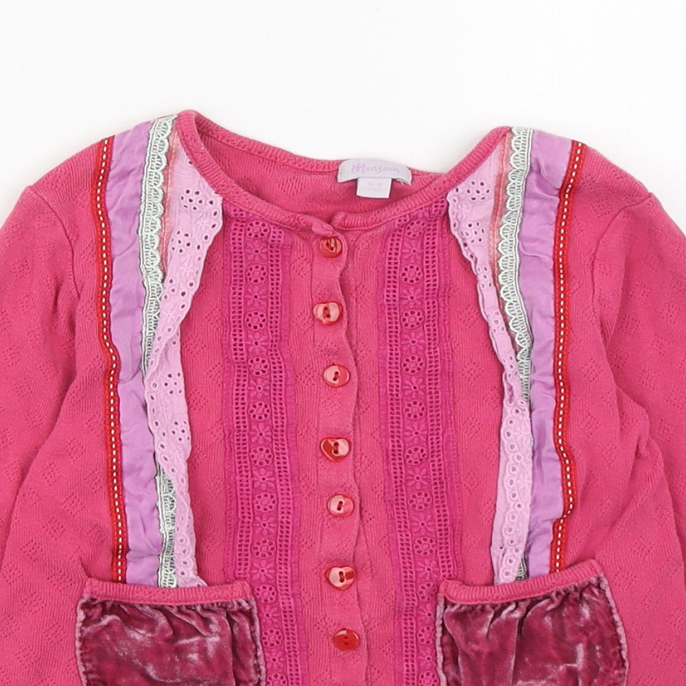 Monsoon Girls Pink Round Neck  100% Cotton Cardigan Jumper Size 6-7 Years  Button