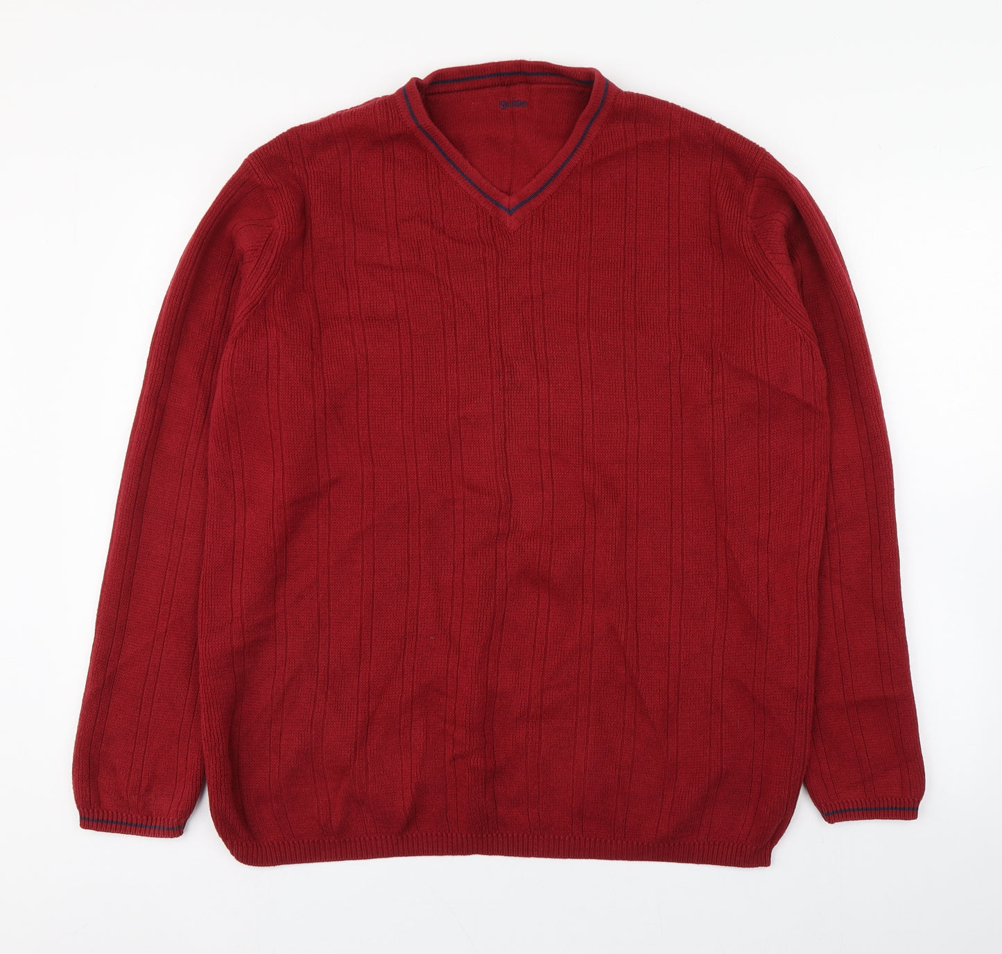 Guise Mens Red V-Neck  Cotton Pullover Jumper Size S