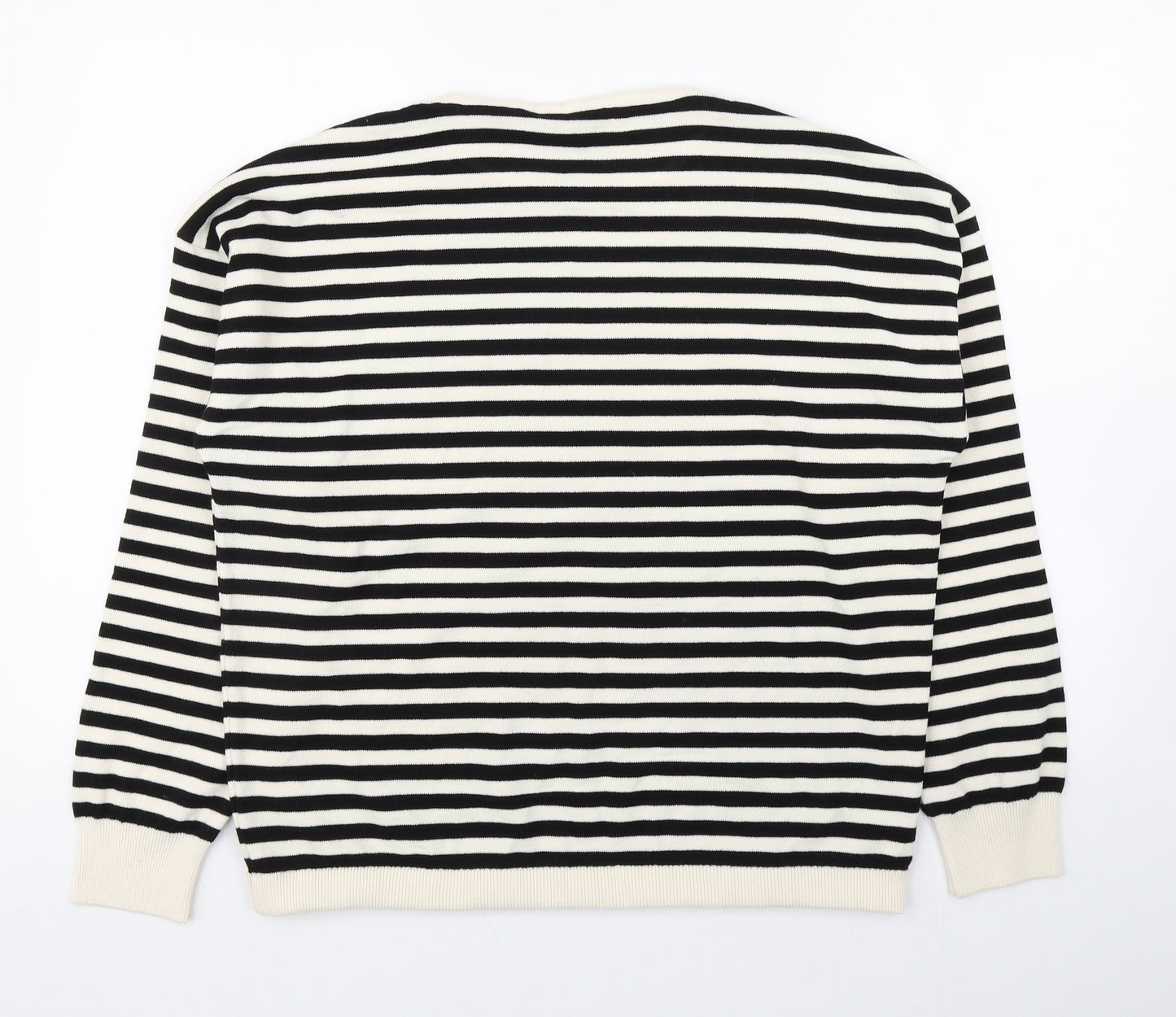 M&Co Womens Black Round Neck Striped Polyester Pullover Jumper Size 14