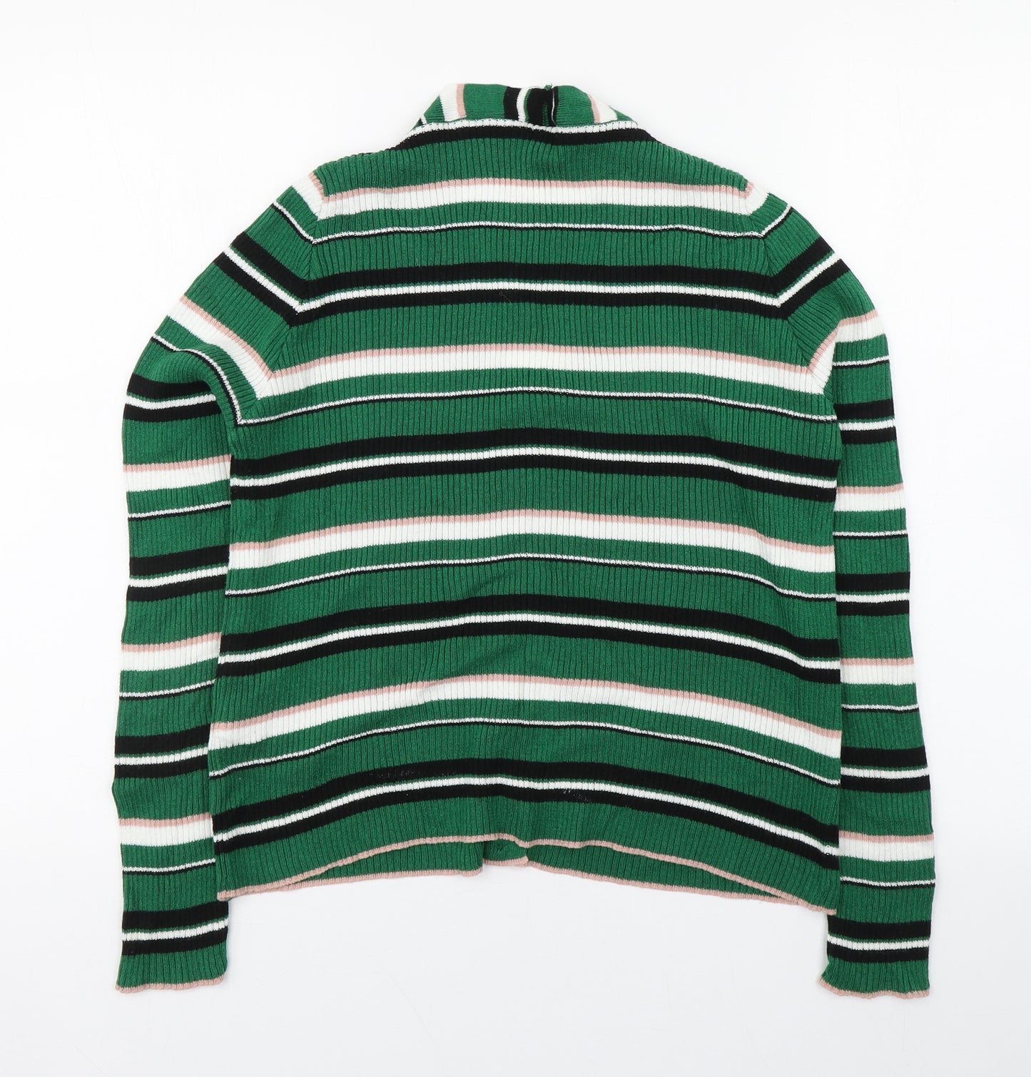 New Look Girls Green V-Neck Striped Acrylic Cardigan Jumper Size 12 Years  Button