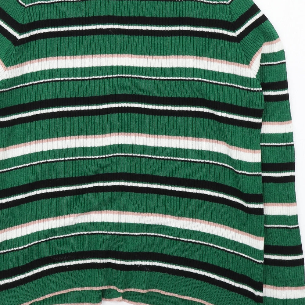 New Look Girls Green V-Neck Striped Acrylic Cardigan Jumper Size 12 Years  Button