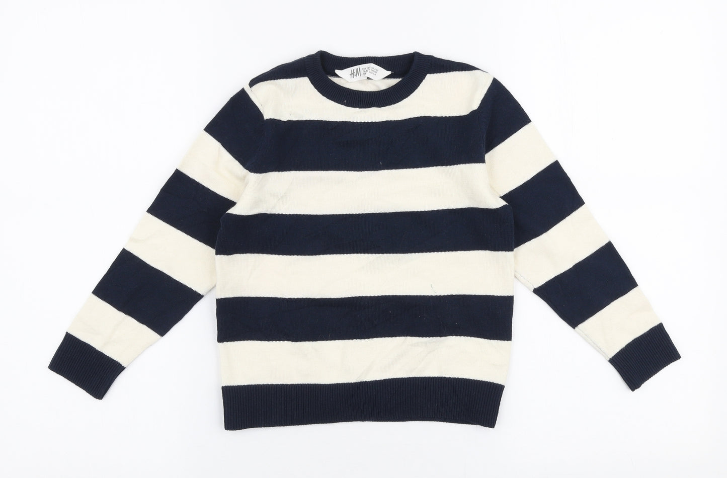 H&M Boys Multicoloured Round Neck Striped 100% Cotton Pullover Jumper Size 5-6 Years  Pullover