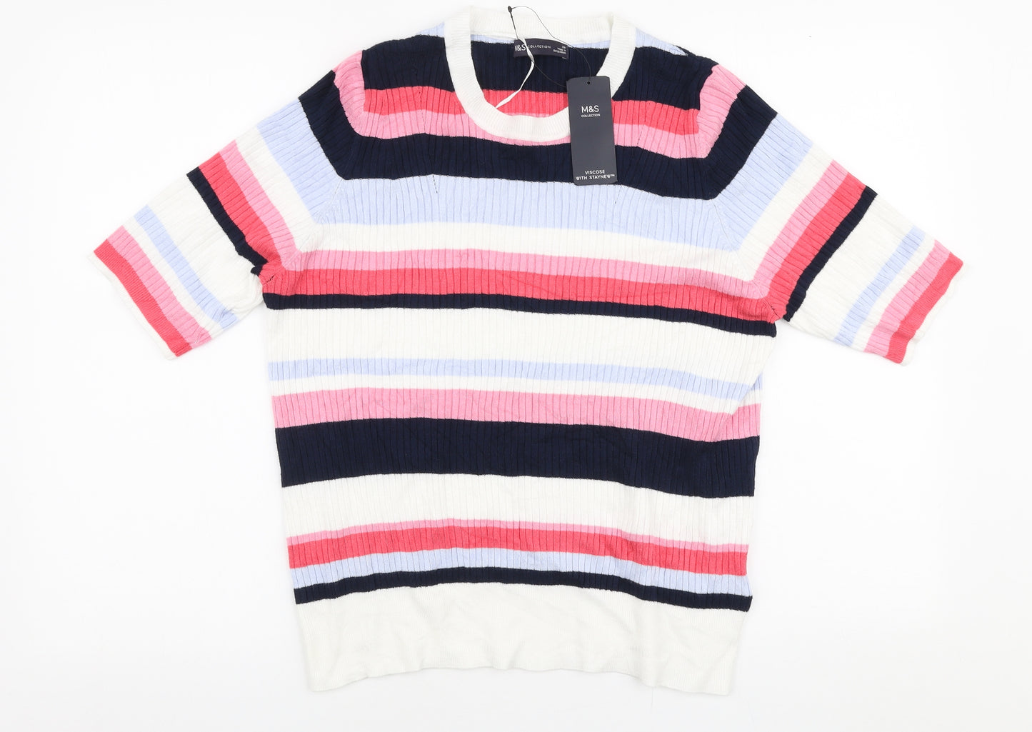 Marks and Spencer Womens Multicoloured Round Neck Striped Viscose Pullover Jumper Size 20