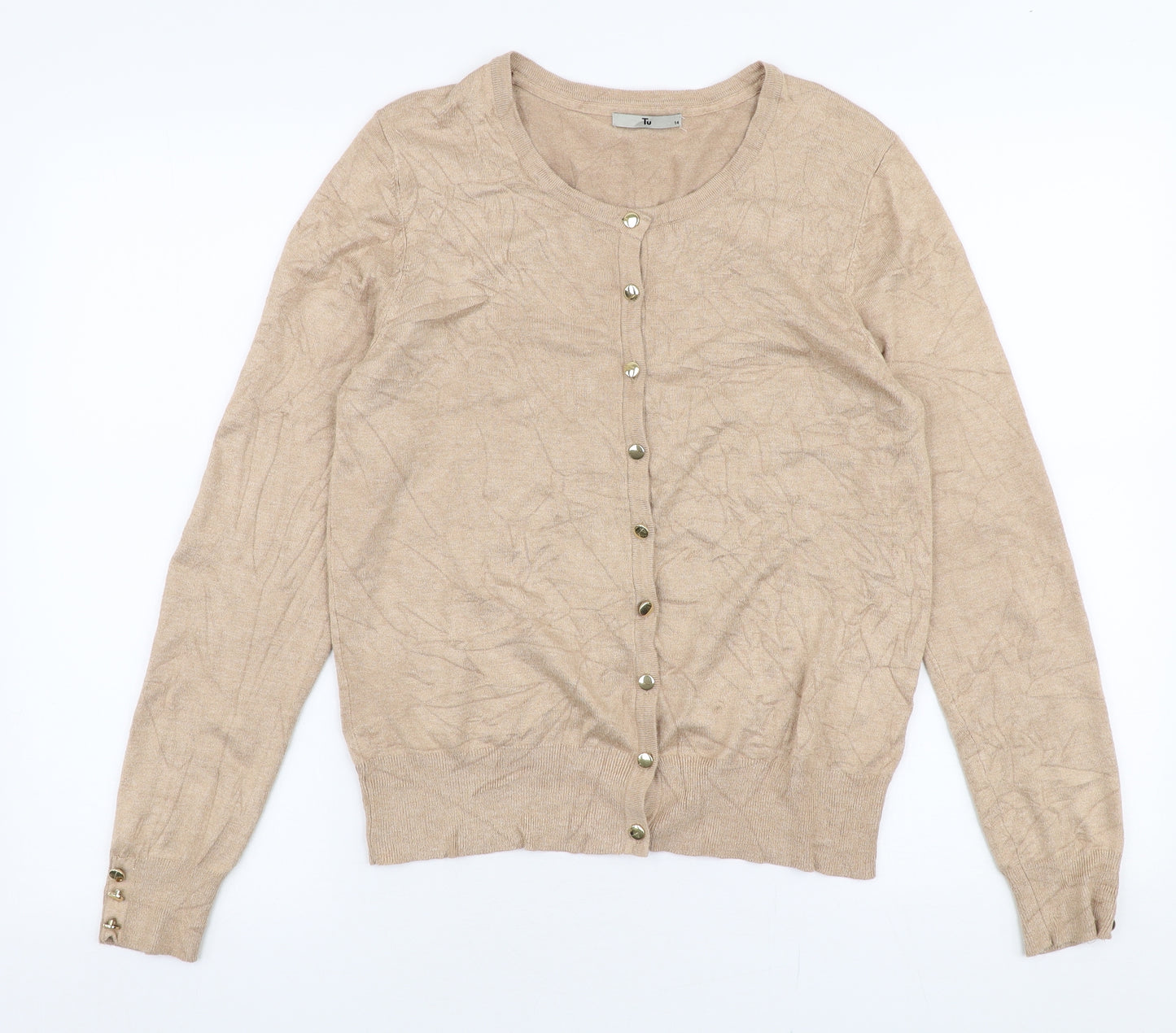 TU Womens Beige Round Neck  Viscose Cardigan Jumper Size 14