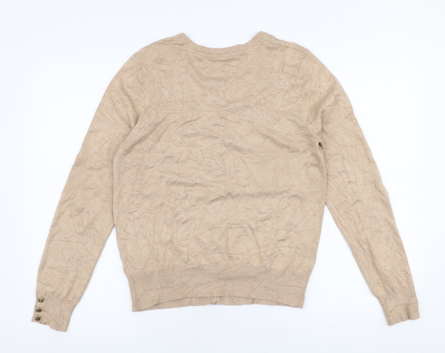 TU Womens Beige Round Neck  Viscose Cardigan Jumper Size 14