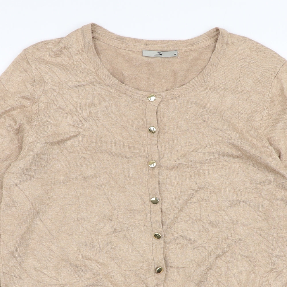 TU Womens Beige Round Neck  Viscose Cardigan Jumper Size 14