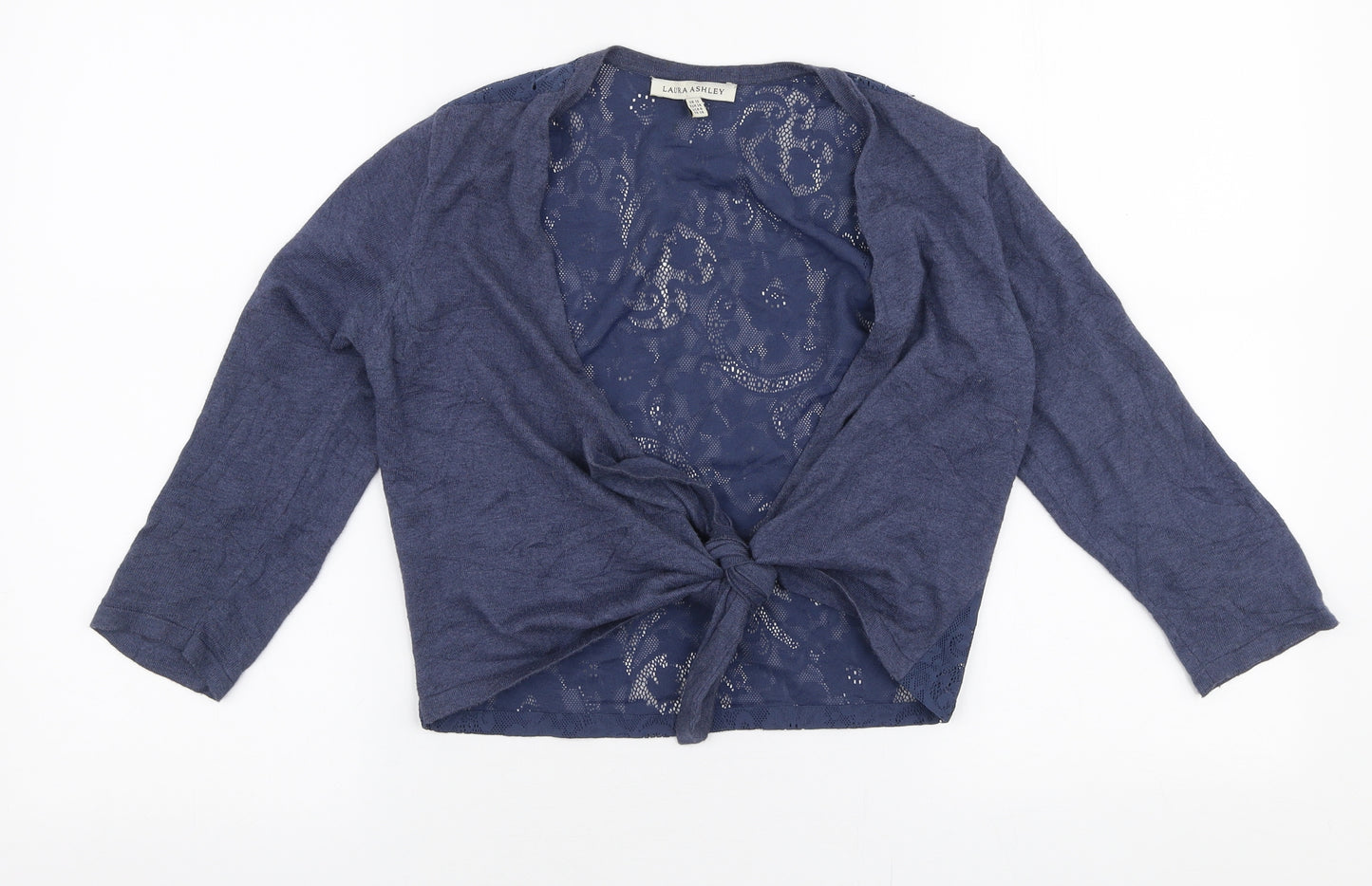 Laura Ashley Womens Blue V-Neck  Cotton Cardigan Jumper Size 10   - Tie detail