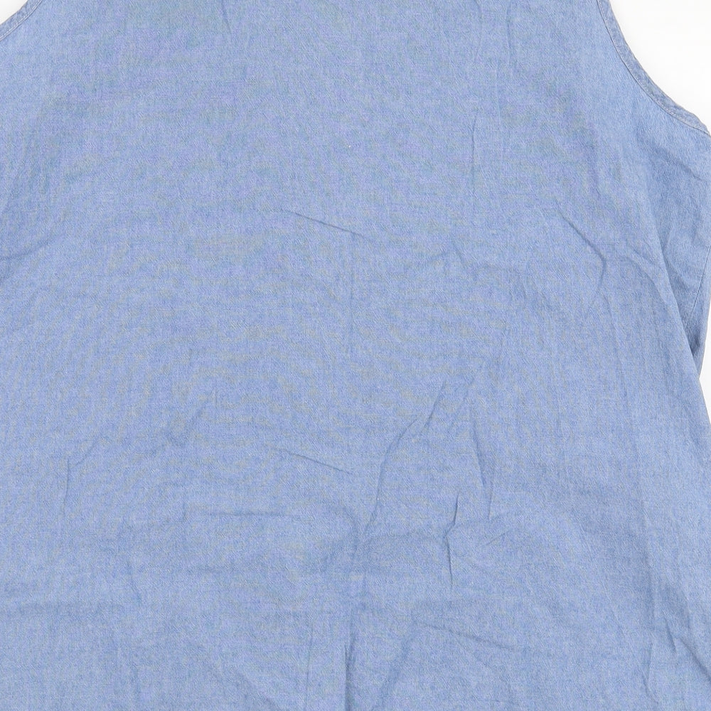 EWM Womens Blue Floral 100% Cotton Basic Blouse Size 22 Round Neck