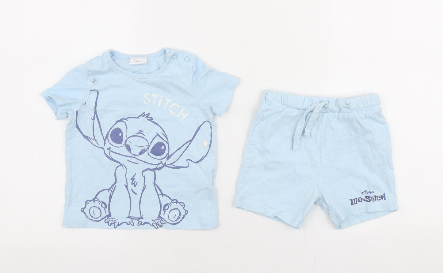 F&F Baby Blue  100% Cotton Shorts Set Outfit/Set Size 6-9 Months  Pullover - Disney Lilo and stitch