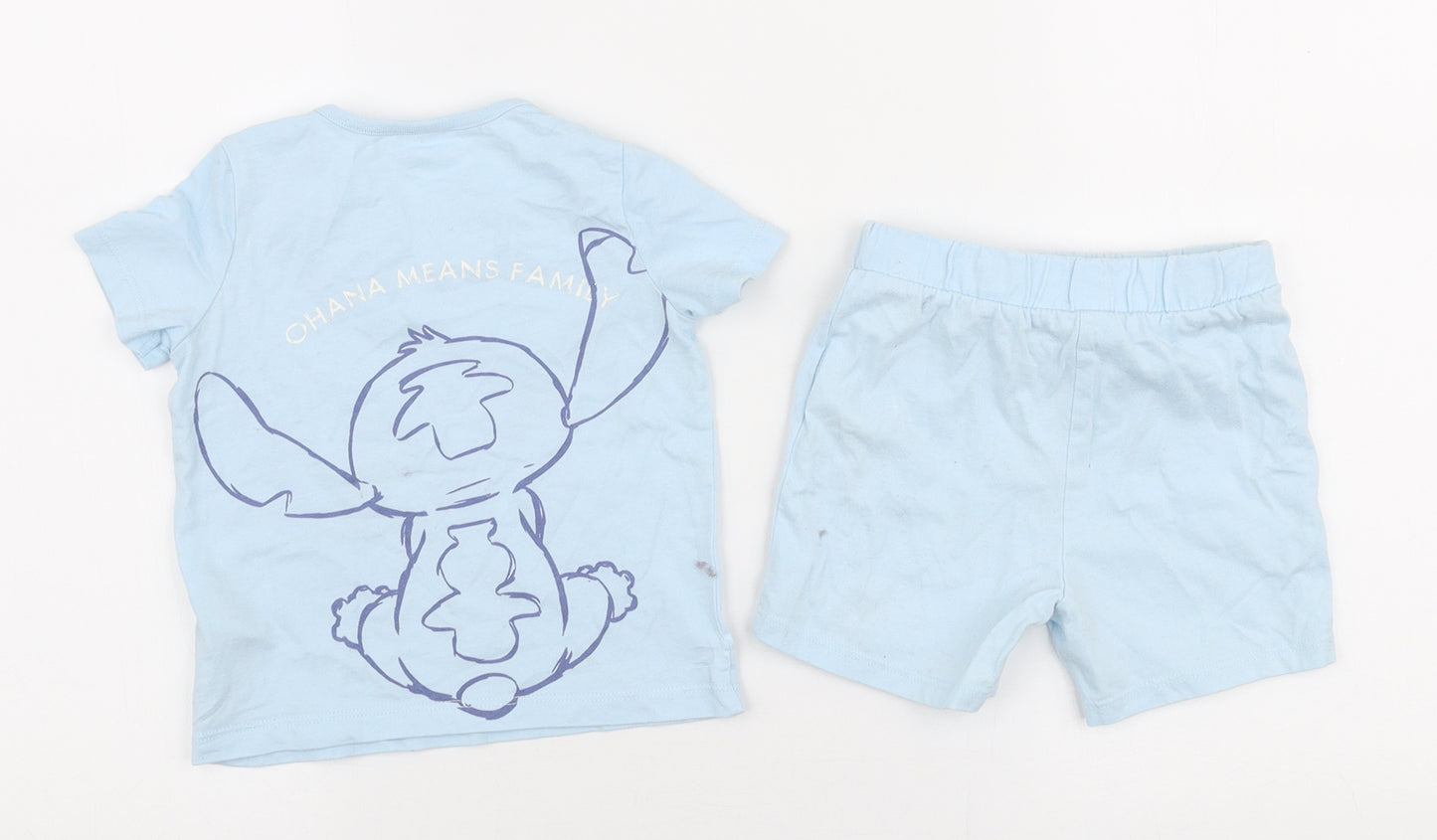 F&F Baby Blue  100% Cotton Shorts Set Outfit/Set Size 6-9 Months  Pullover - Disney Lilo and stitch
