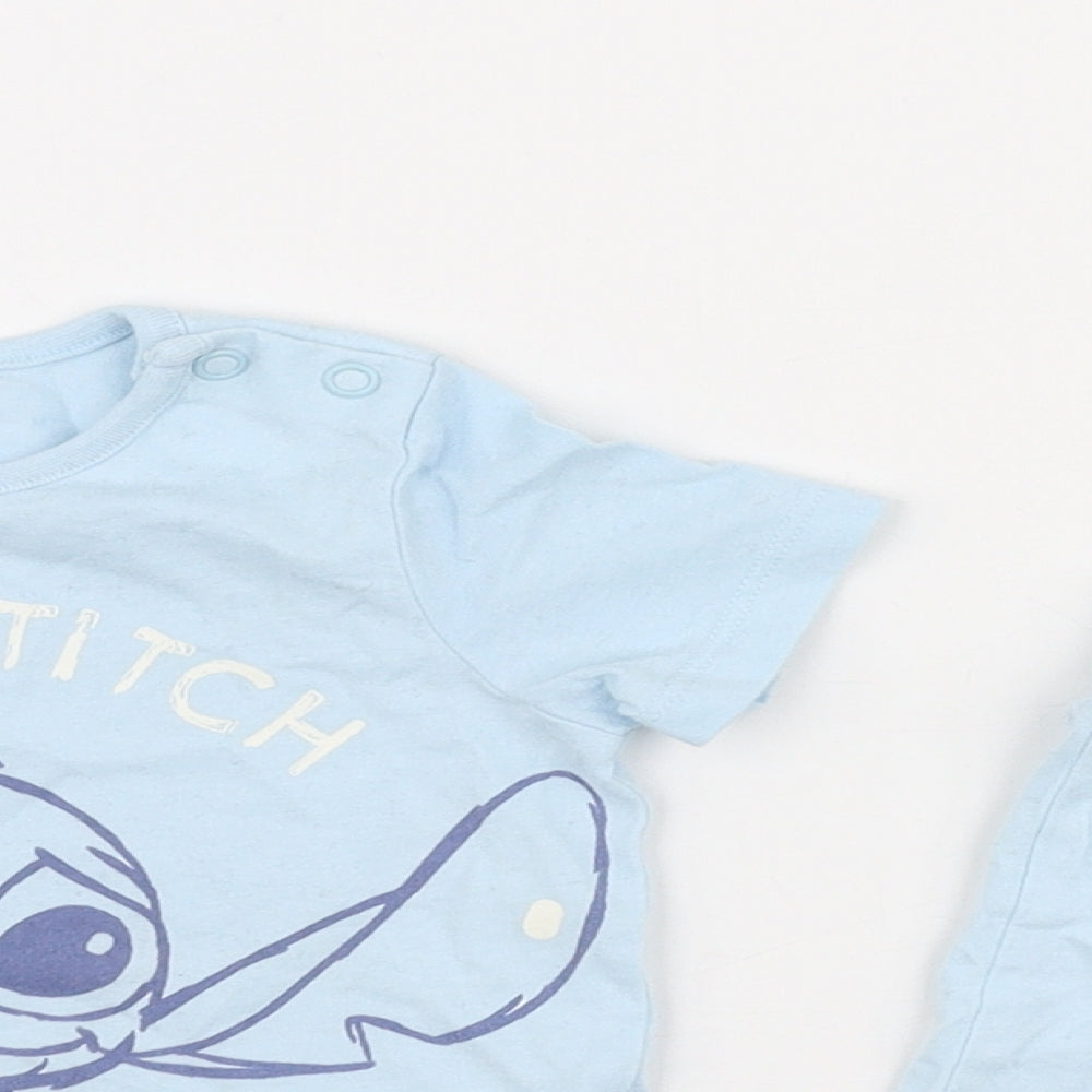 F&F Baby Blue  100% Cotton Shorts Set Outfit/Set Size 6-9 Months  Pullover - Disney Lilo and stitch