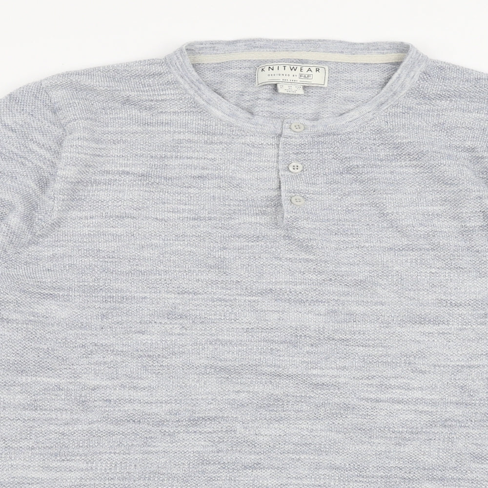 F&F Mens Blue Round Neck  Cotton Pullover Jumper Size XL