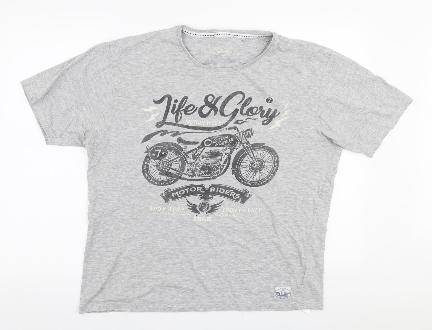 Life & Glory Mens Grey  Cotton  T-Shirt Size 2XL Round Neck  - Motorbike