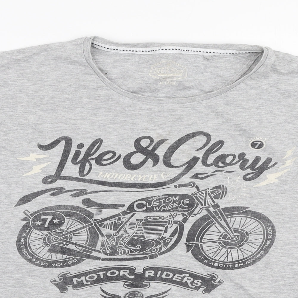 Life & Glory Mens Grey  Cotton  T-Shirt Size 2XL Round Neck  - Motorbike
