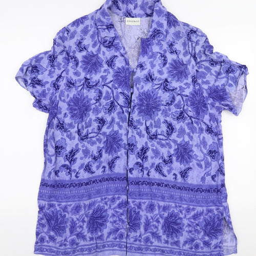 Essence  Womens Purple Floral Viscose Basic Blouse Size 20 Collared