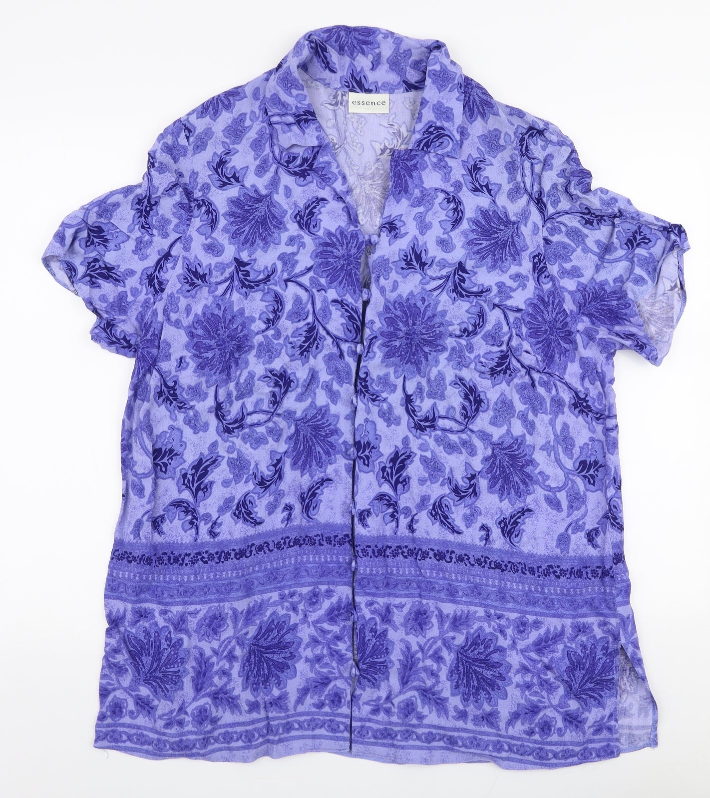 Essence  Womens Purple Floral Viscose Basic Blouse Size 20 Collared